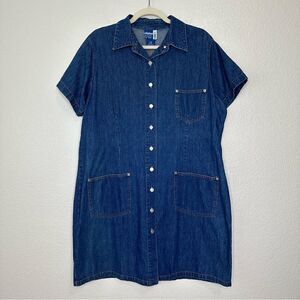 Venezia Denim Short Sleeves Button Front Dress, Size 14